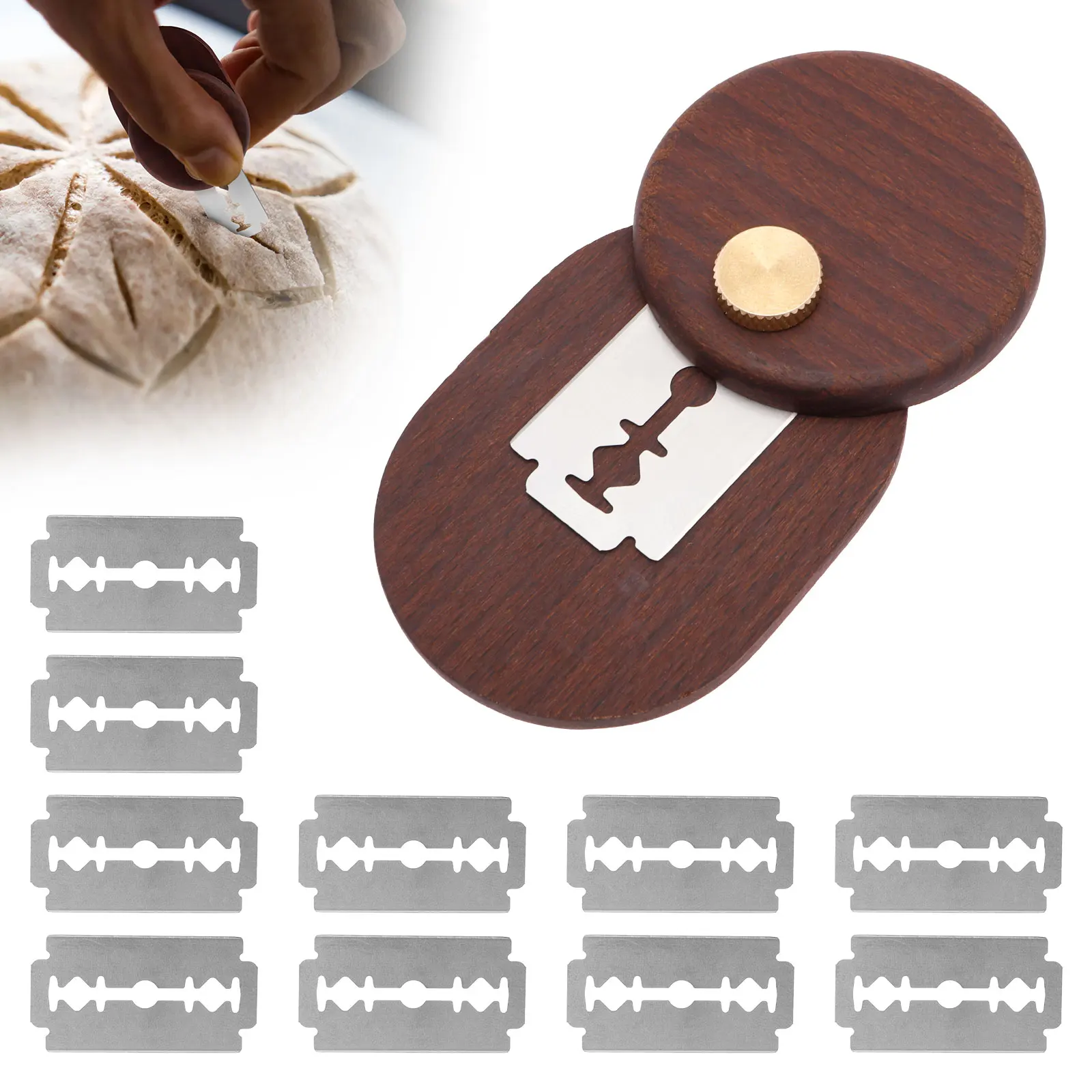 1 Set Bread Lame Dough Scoring Tools Foldable Dough Scoring Knife Wooden Scraper Bread Knife with Blades for Baking Accessories