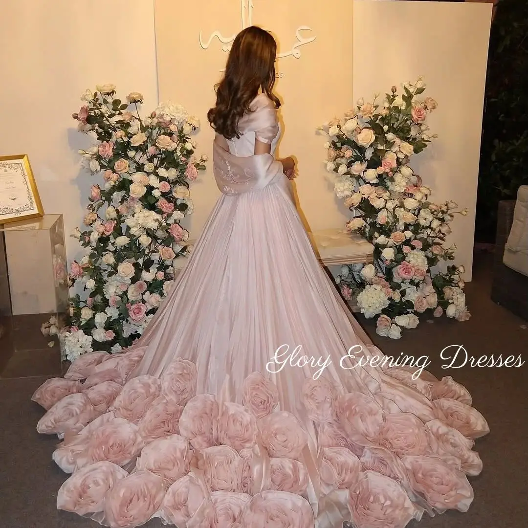 

Pink Tulle Prom Dresses Sleeveless Wedding Party Dress Evening Dresses Floor Length New Pleated Sweep Train Customized Dress