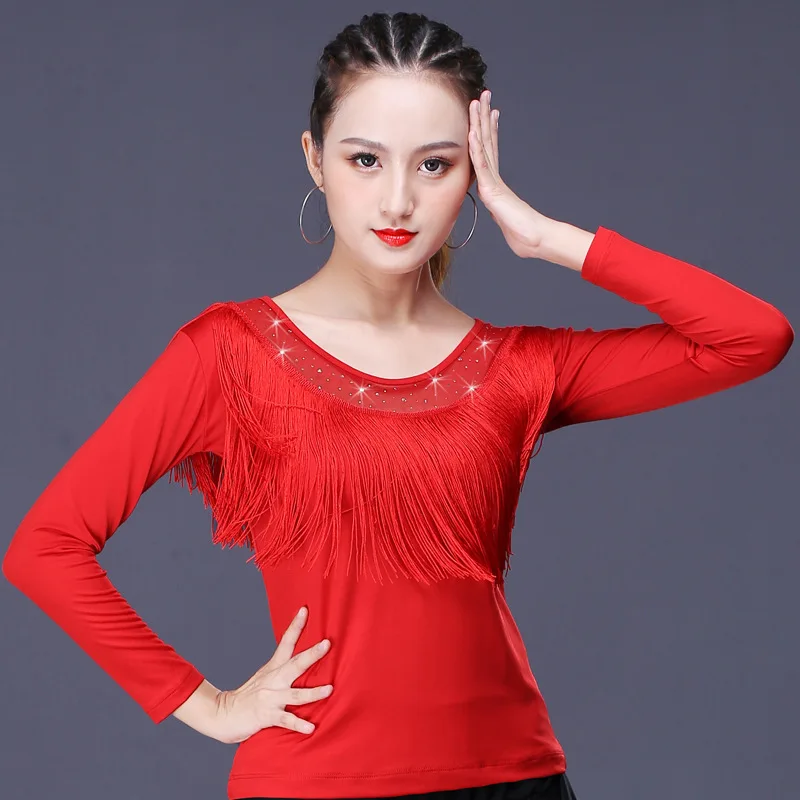 أزياء الرقص اللاتينية النحيفة المريحة لكبار السن ملابس أداء الرقص بأكمام قصيرة وطويلة للخريف والشتاء الجديدة