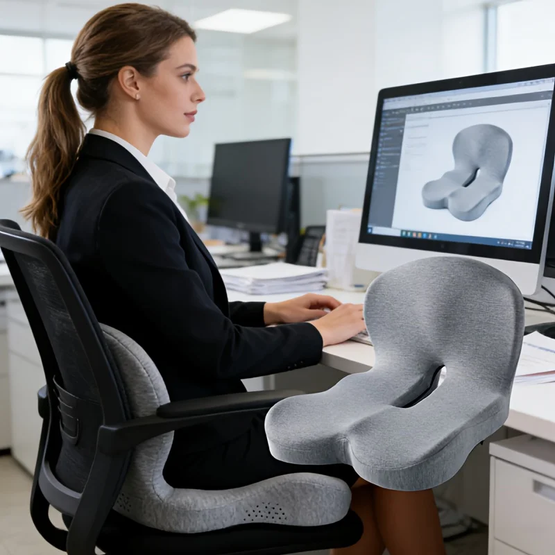 A Memory Foam Seat Cushion with an Integrated Backrest, Designed for Students,Office Chairs, Featuring an Ergonomic Design