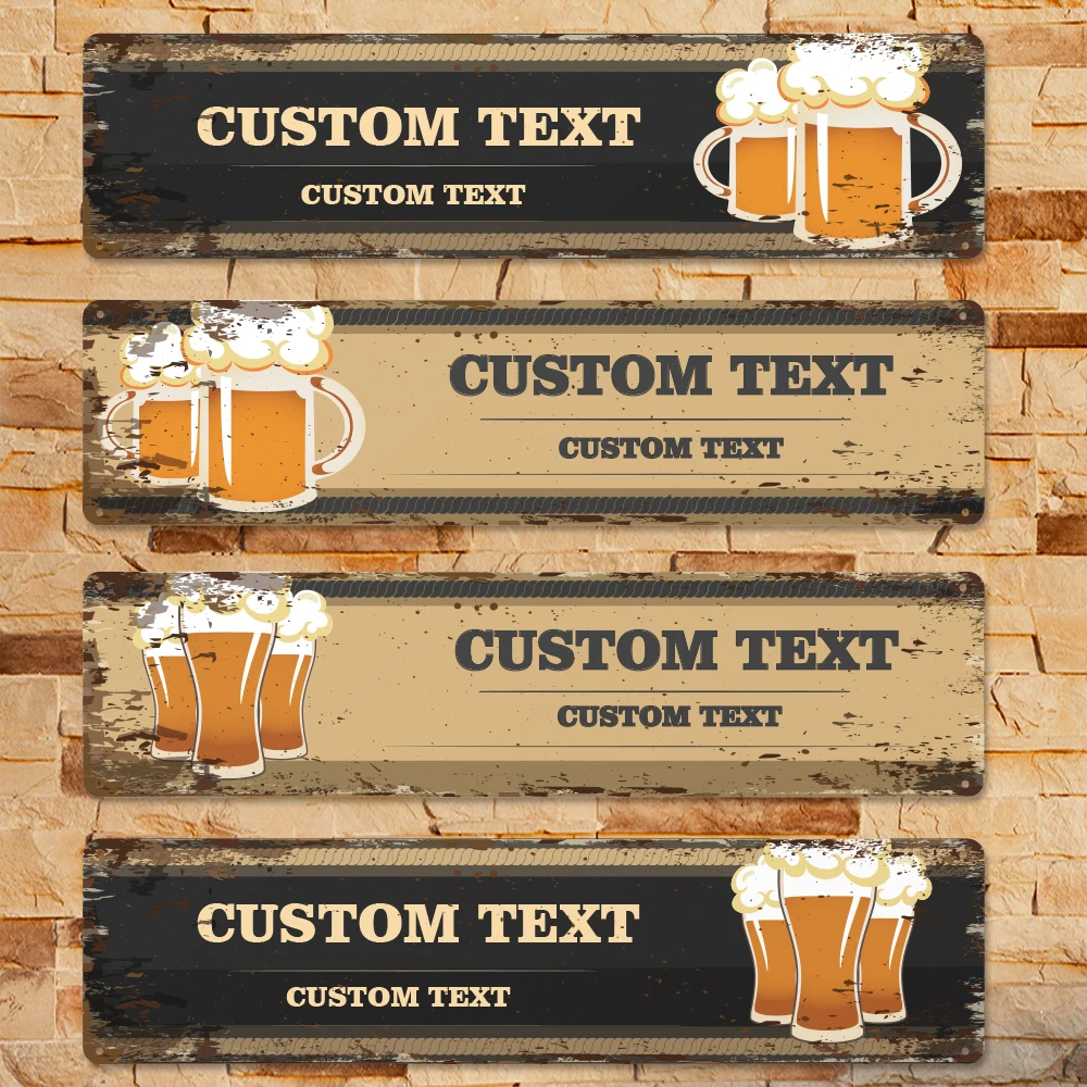 

1pc 4 styles Customized Name beer black and brown yellow Tin Painting Metal Poster For Bar Pub Man Wall Decoration Art Garage