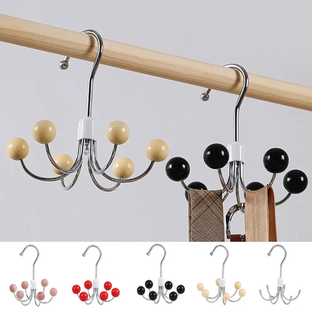 

Iron Wooden Ball Swivel Hook Practical Hanging 360° Rotatable Six-claw Hook Black Clothes Hangers Home