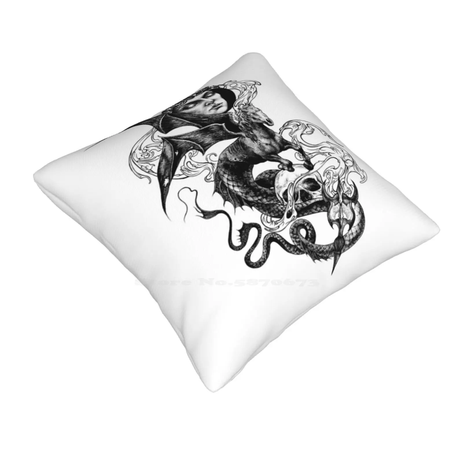 Pegasus Fashion Sofa Throw Pillow Cover Pillowcase Rotten Fantom Pegasus Black And White Ink Graphics Design Macabre Skull Girl