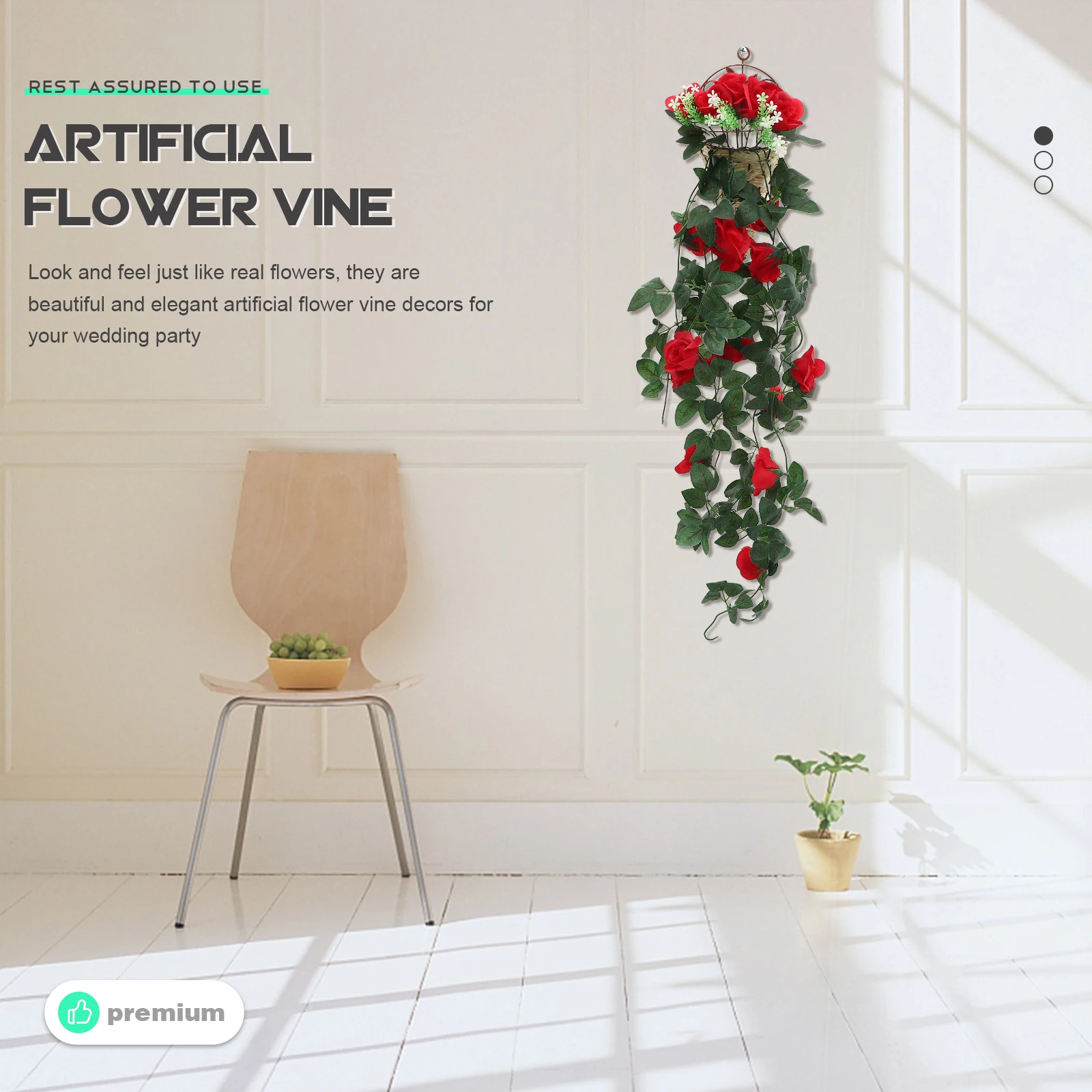 

Artificial Rose Vine Decor Roses Faux Flowers Basket Hanging Wreath Vines for Wedding Garden Stage Decor Fake Flower Vine