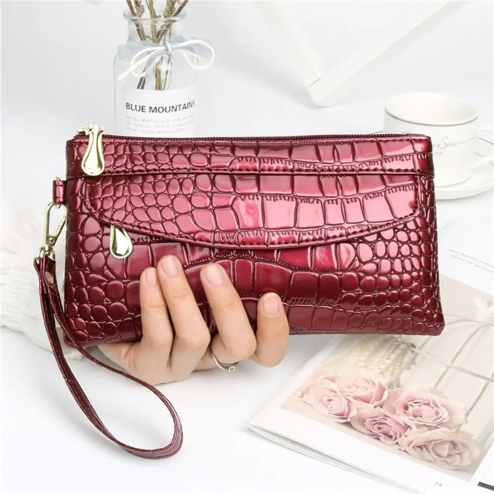 New Leather Women Long Wallets Double Zipper Fashion Ladies Wallet Crocodile Purses Design Red Purse Bag Clutch Bag