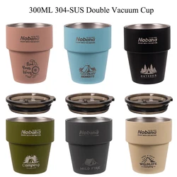 Camping Stainless Steel Cups with Lid, Double Wall Coffee Tumblers, Travel Home, Heat Insulation, Water, Beer, Tea, Milk Mug 300