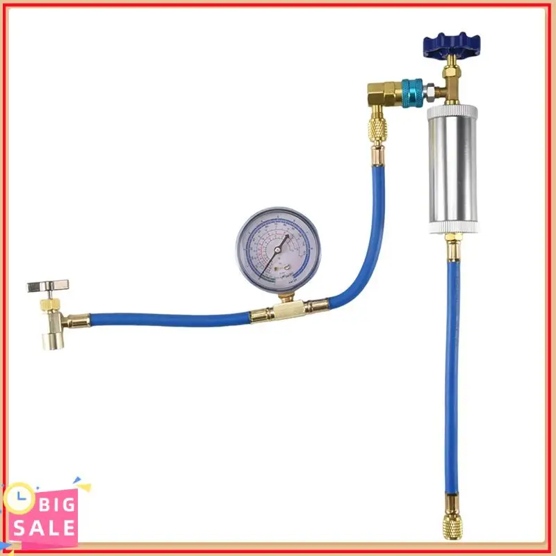 

Exclusive Air Conditioner A/C Oil Injector Tool R134A Low Side Quick With Gauge Refrigerant Inflation Hose R12 R134A Adapter