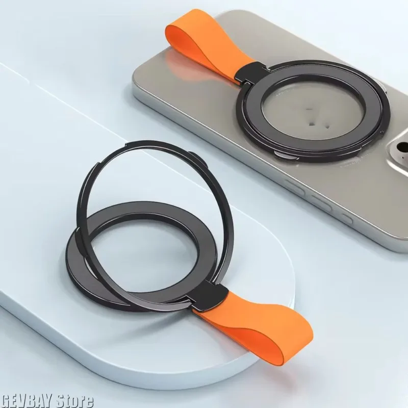 Universal Strong Magnetic Phone Ring Holder Stand with Strap Bracket, MagSafe Compatible Magnet Ring For iPhone 17 16 15 14 13