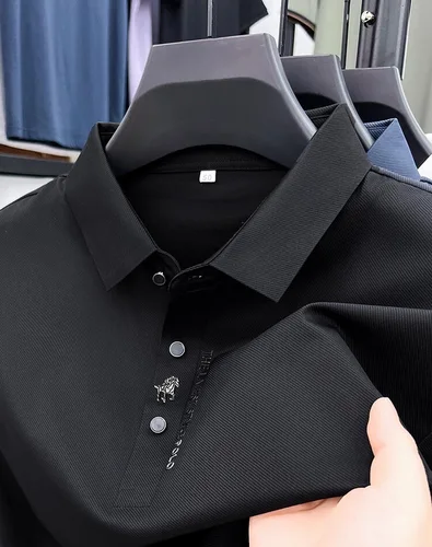 Imagen 2 del producto POLO de manga corta para hombre, camiseta transpirable de seda de alta calidad, top con solapa, camiseta informal estampada de marca de lujo ligera, 2024