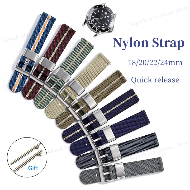 

Braided Nylon Strap 18 20 22 24mm for Huawei GT2/3 for Seiko Canvas Quick Release Watch Band for Samsung Galaxy Watch 4 Bracelet