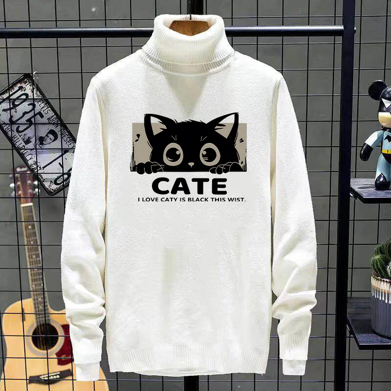 

Thiened High Ne Knitted Sweater for Men Casual Sle Fce Lined Slim Fit Autumn Winter Faion Street Sle Base Layer