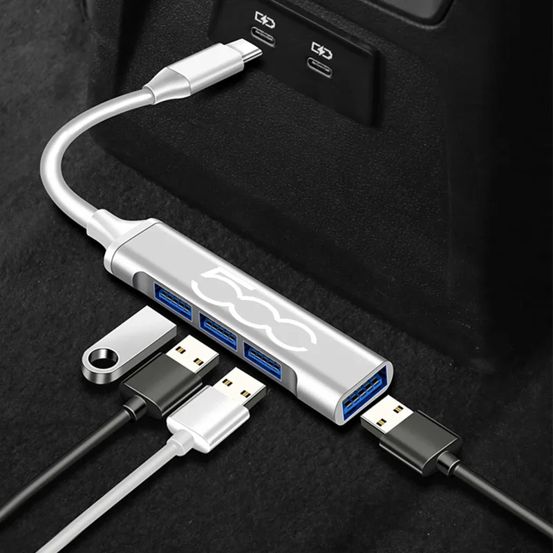 OTG 4 IN 1 Type C To USB A 3.0 HUB High Speed Multi Ports Splitter Adapter for Fiat 500 500C 500X 500L Abarth 695 Accessories