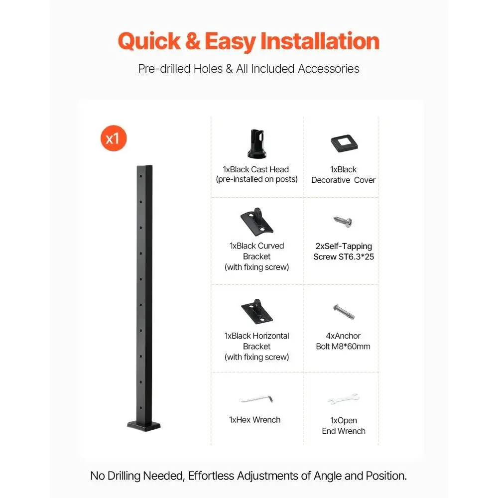 Confezione singola da 36x2x2 pollici per ringhiera per cavi con foro orizzontale nero