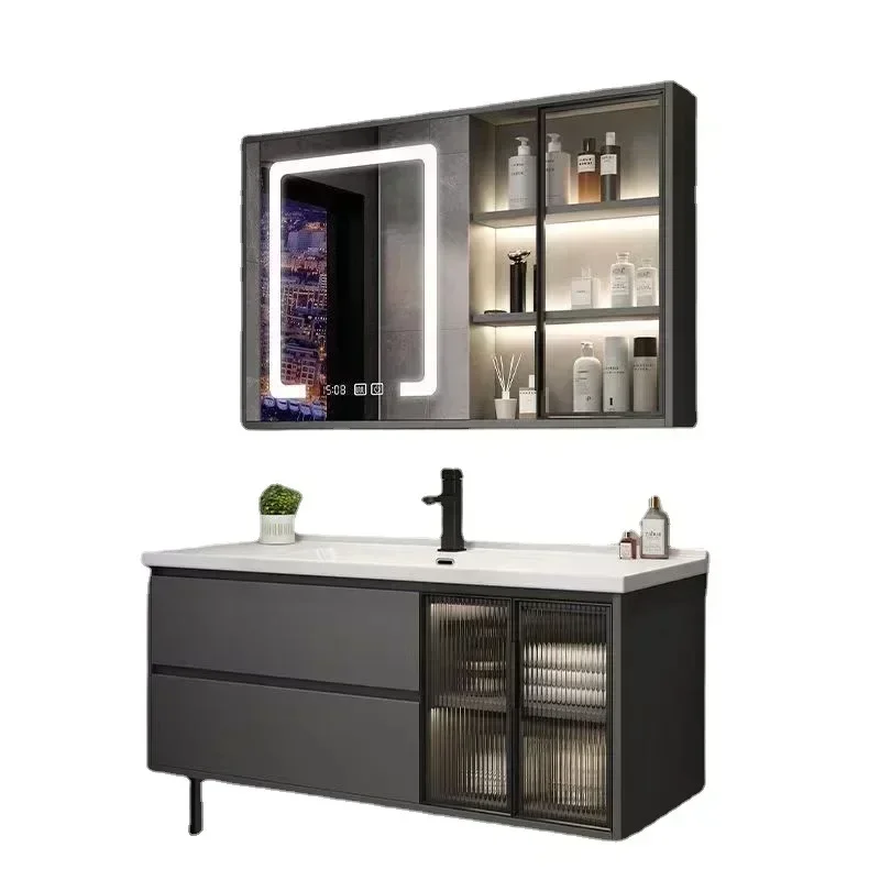 Bathroom Cabinet With Storage Organizer Wall-Mounted With Glass Door Bathroom Cabinet Mirror Vessel Sink Muebles Home Furniture