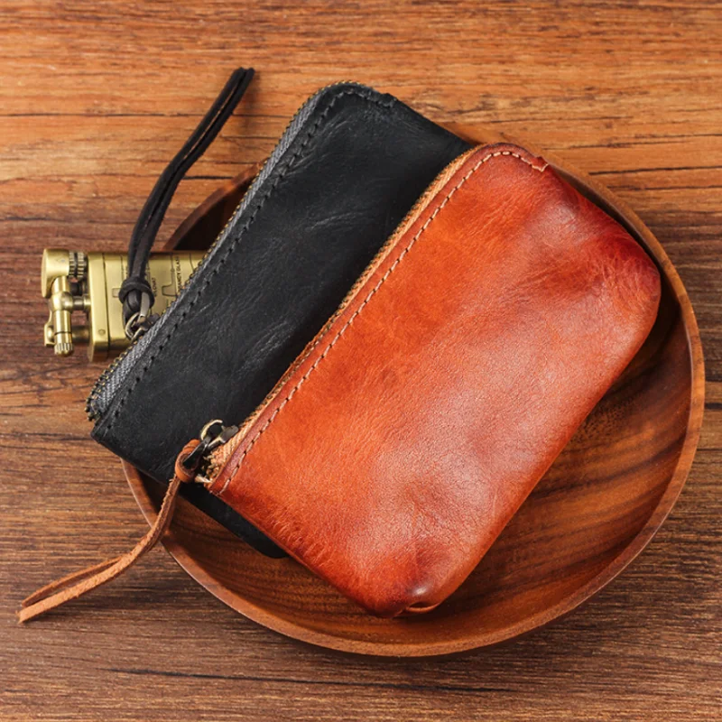 

Real Cowhide Large Capacity Hand Rolling Tobacco Bag Zipper Closure Wear Resistant Portable Design Outdoor Men Stylish Pouch