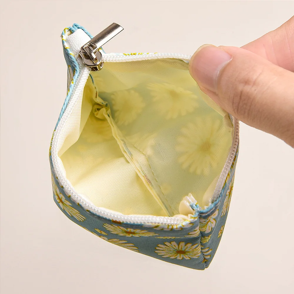 Mini etui na słuchawki, niebieskie, małe, z kieszonką, z nowatorskiej tkaniny płóciennej w kwiaty, etui na karty, z zamkiem błyskawicznym, portmonetka na monety dla studenta. — zdjęcie produktu 2