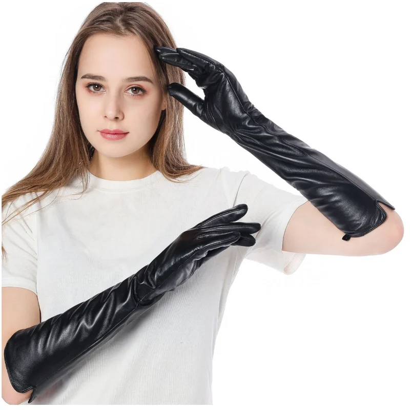 45CM Genuine Leather Long Gloves Genuine Sheepskin Long Gloves Women\'s Winter Warm velvet Lined  Fashion