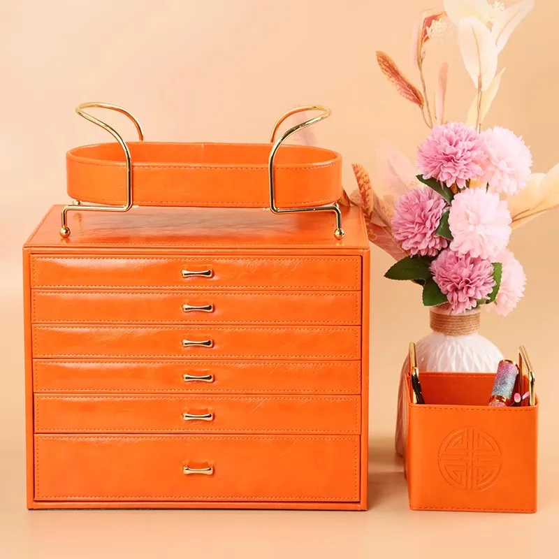 Orange Recycle Leather Jewerly Collection Box Organizer Tissue Box Storage Box for Hotel House Kepping