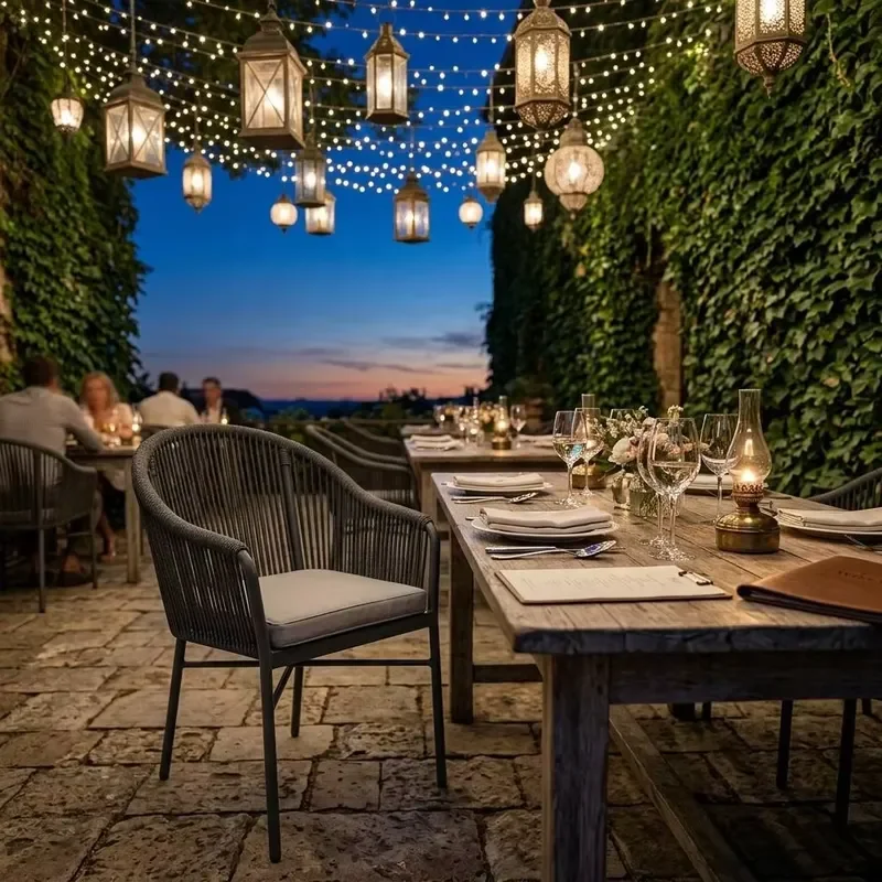 Patio High End Modern Waterproof Woven Aluminum Chairs Cushion Commercial Outdoor Furniture Restaurant Dining Eco-Friendly