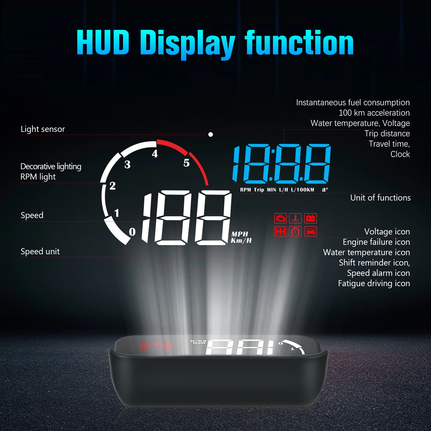 Car HUD OBD2 Head up Display M10 Speedometer with 3.5-inch LED Screen New Condition CE ROHS FCC Certified 1-Year Warranty