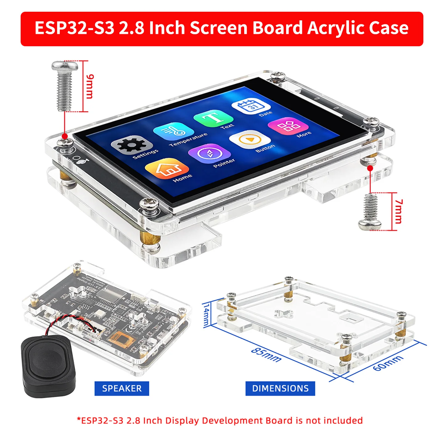 ESP32-S3 2.8 Inch Screen Acrylic Case Transparent Shell for ES3N28P ES3C28P ILI9341V Development Board Capacitive Touch Display