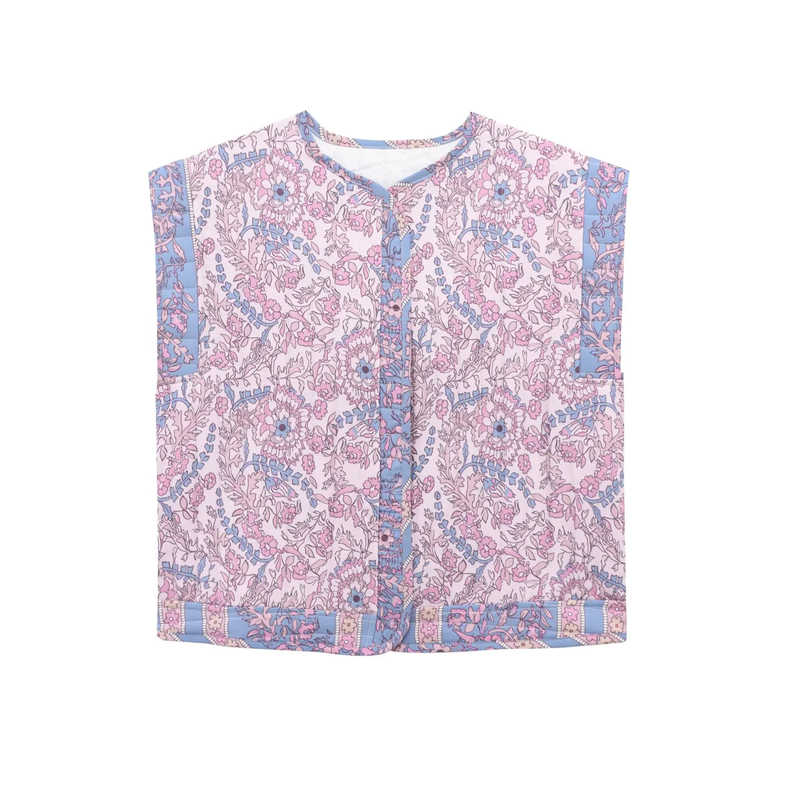 Zevity 2024 Women National Style O Neck Floral Print Patchwork Quilted Cotton Vest Jacket Ladies Retro Slim WaistCoat Tops CT332 — zdjęcie 4
