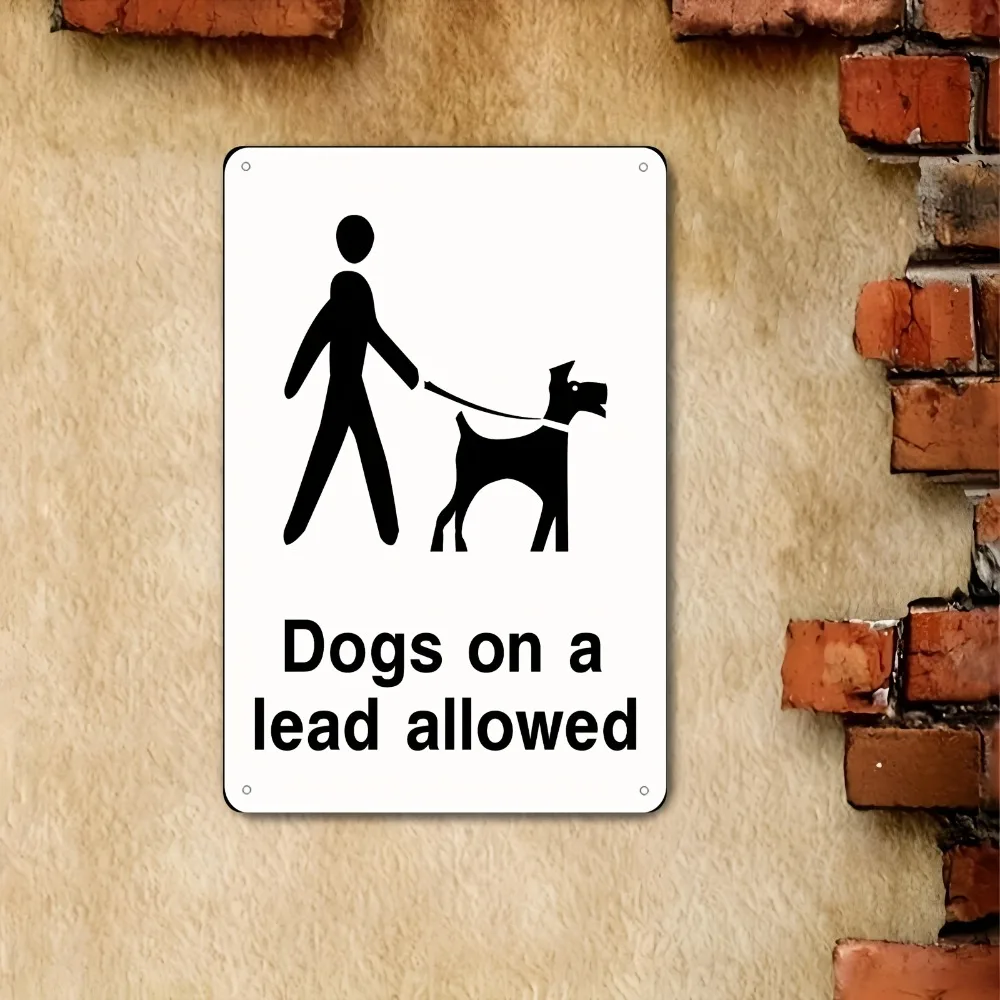 CIFBUY 2D Flat Dog Leash Allowed Sign Aluminum Wall Art 8X12 Inch Waterproof Durable Metal Plaque for Home Patio Decor
