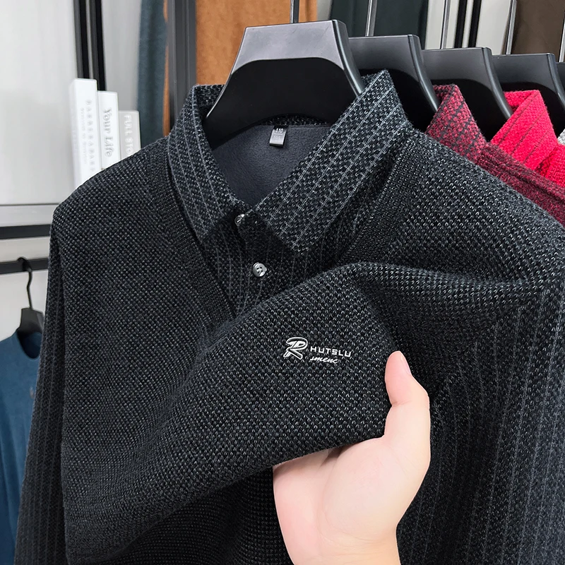 Maglieria in due pezzi finta a maniche lunghe con risvolto da uomo di marca originale Autunno Inverno Nuovo arrivo Addensare ricamato Abbigliamento da uomo caldo di moda