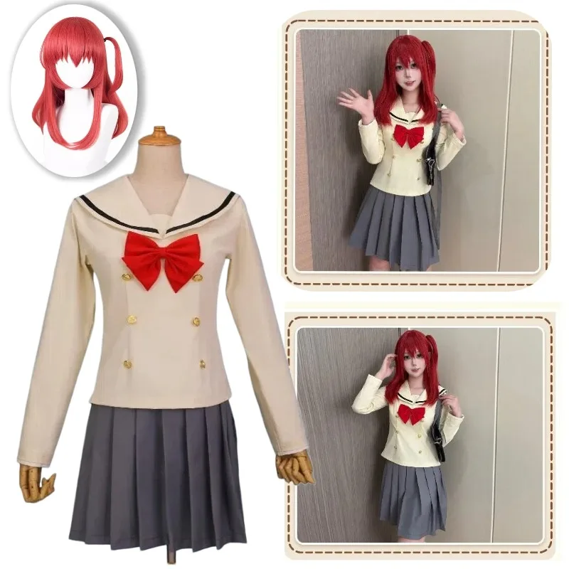 

Anime Kita Ikuyo Cosplay Costume Yellow Top Skirt JK School Uniform Wig Full Set for Women Role Play Outfit Theme Party