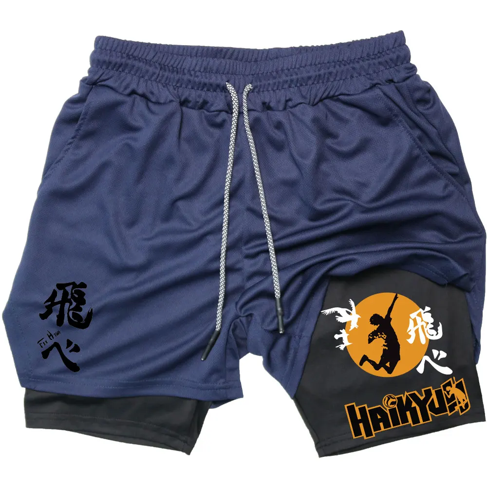 Anime Haikyuu Shorts Quick-drying Fitness Performance Shorts For Men Sport Workout Training Bodybuilding Volleyball GYM Shorts