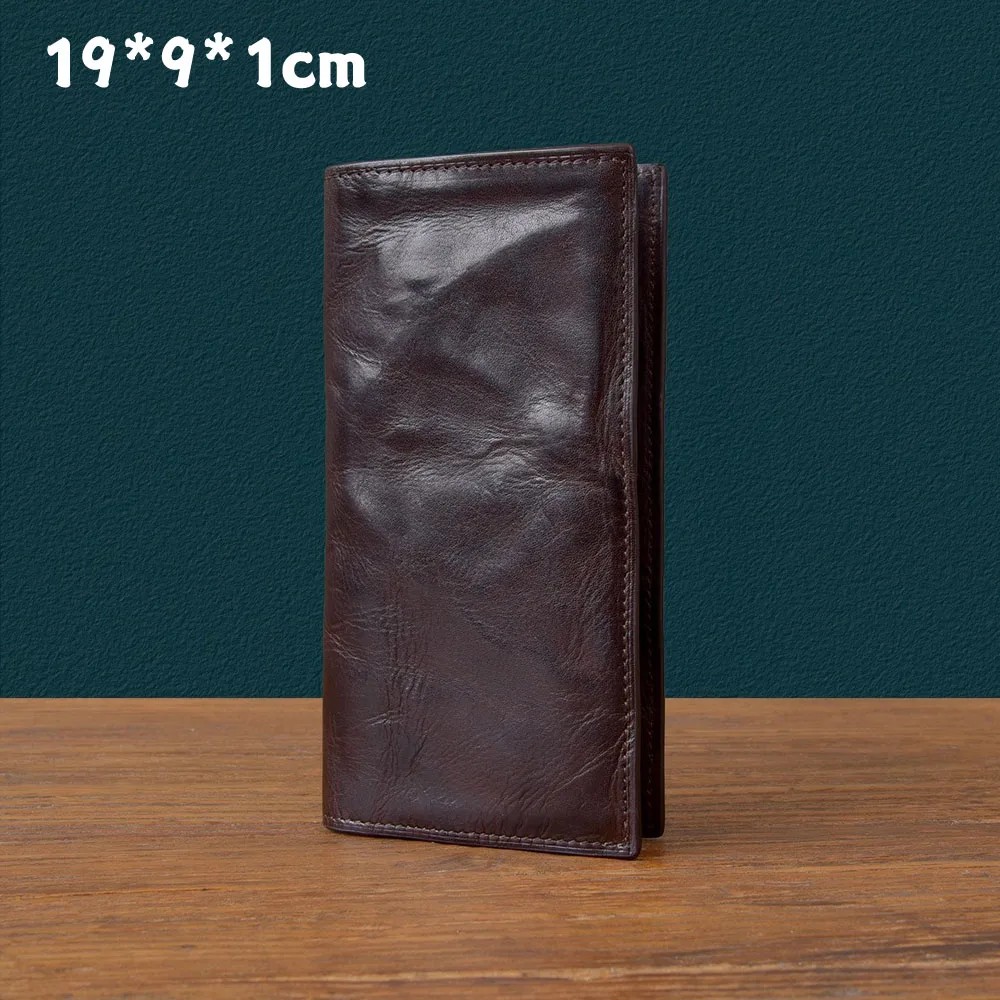 AETOO Retro high-end water-washed oil-wax cowhide long wallet, universal thin and light genuine leather texture mobile phone cas