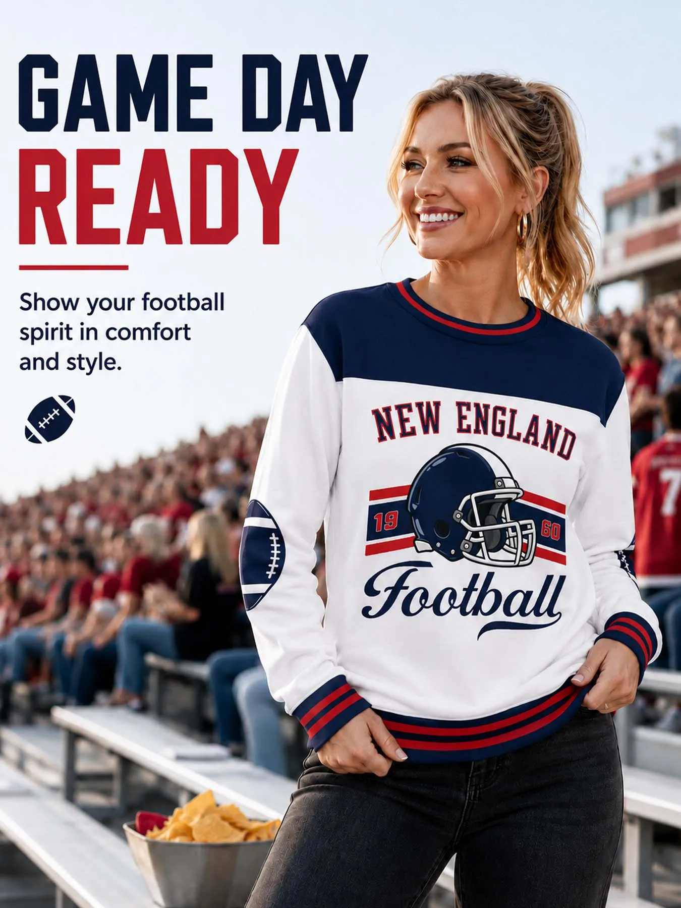 Custom New England City Sweatshirt for Women, Personalized Name Number Logo Crewneck Sweatshirt, Game Day Football Sweatshirt