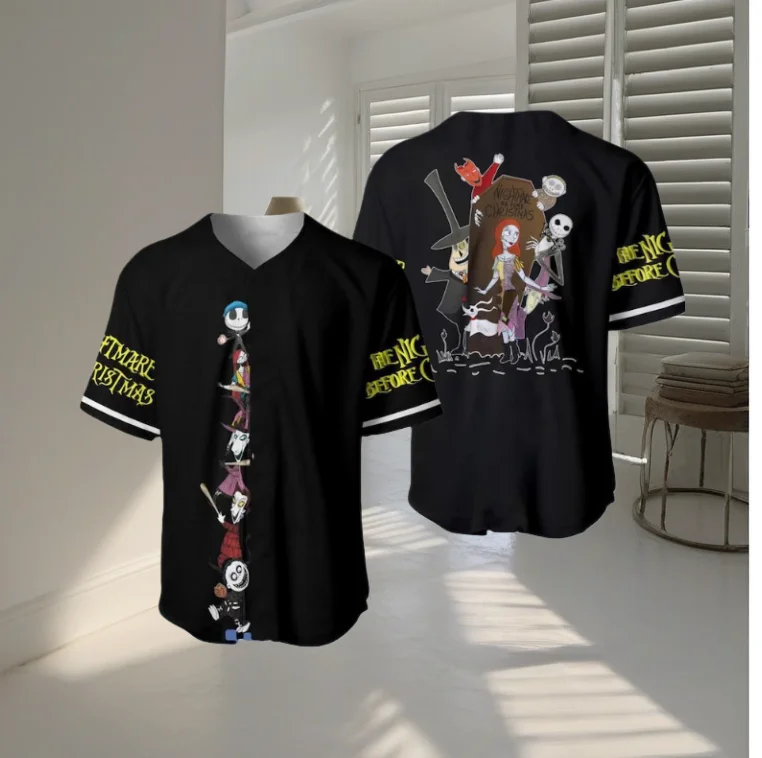 الكابوس قبل عيد الميلاد جاك Skellington سالي البيسبول جيرسي الرجال ديزني البيسبول قميص الذكور الرجعية القمم ملابس كاجوال #1