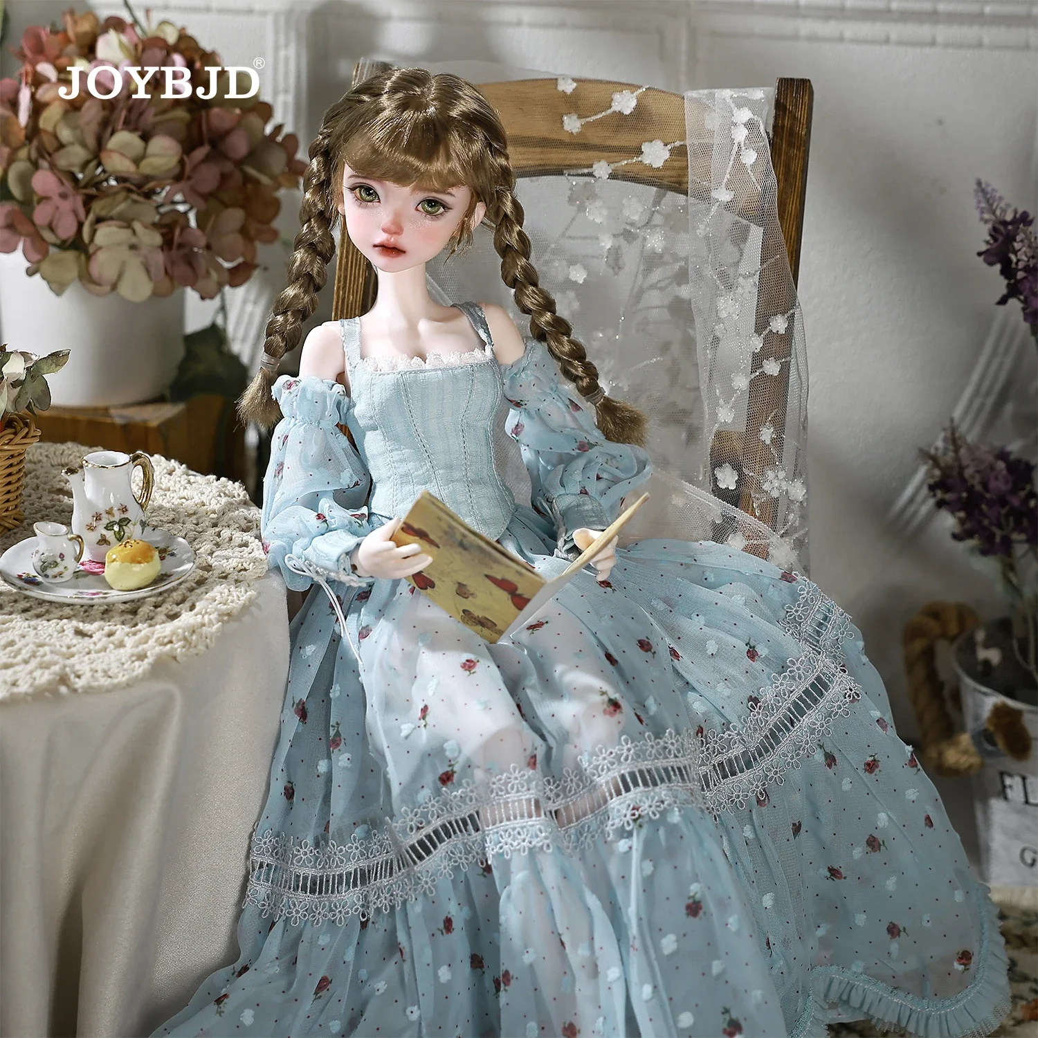 Joybjd Beeno B Bjd Puppe 1/4 Komplettset mit Granatkörper Mid-Century Blue Spring Pastoral Style für weibliche Puppe mit Kugelgelenk Bjd