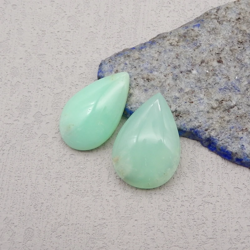 2Pcs Natural Stone Chrysoprase Water Drop Cabochons,Fashion Jewelry Pendant Accessories Free drilling 27x19x6mm 7g