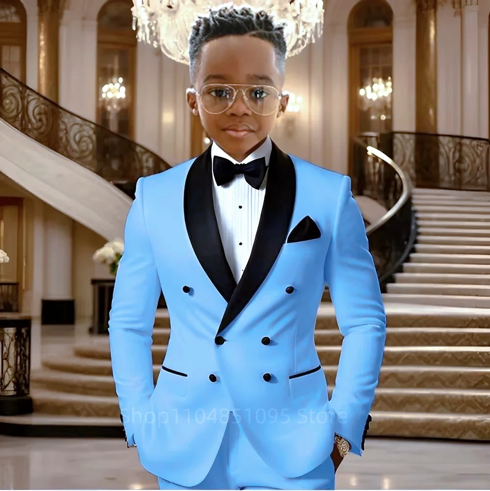 

Boy Suits for Wedding Tuxedos with Black Shawl Lapel Double Breasted Blazer Pants Mint Kids Wear Two Pieces for Prom Party