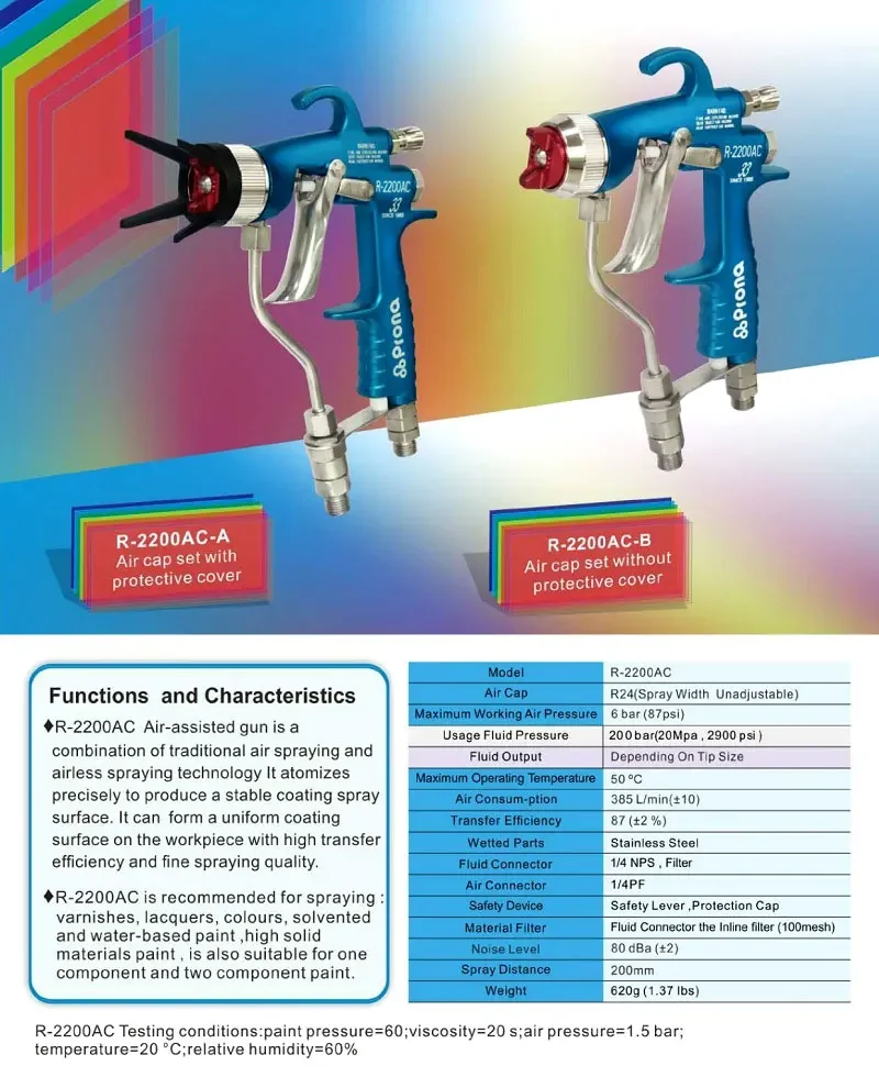 Prona Airmix Portable Paint Spray Gun R-2200AC High Pressure Air Gun Spray