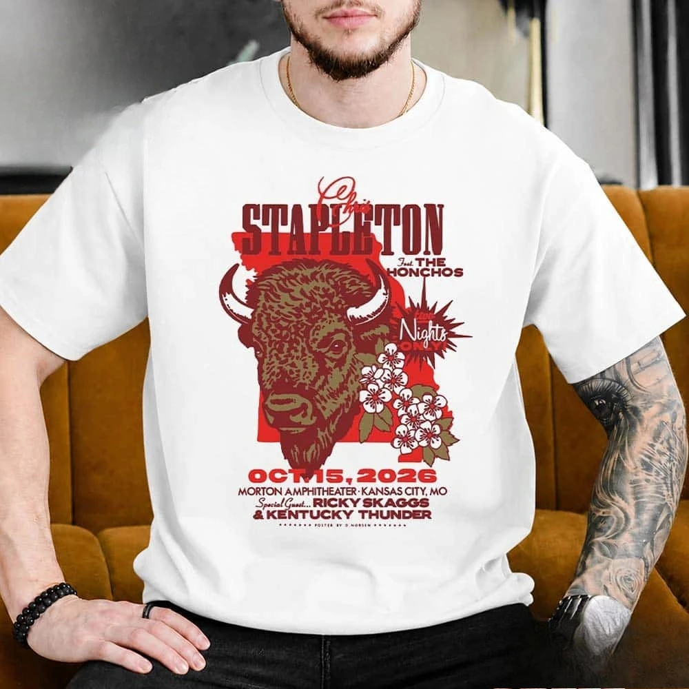 Chris Stapleton Kansas City Night Two Show Poster T-Shirt, D Norsen Art, Oct 15 2026 Morton Amphitheater MO Short Sleeve Fan Top