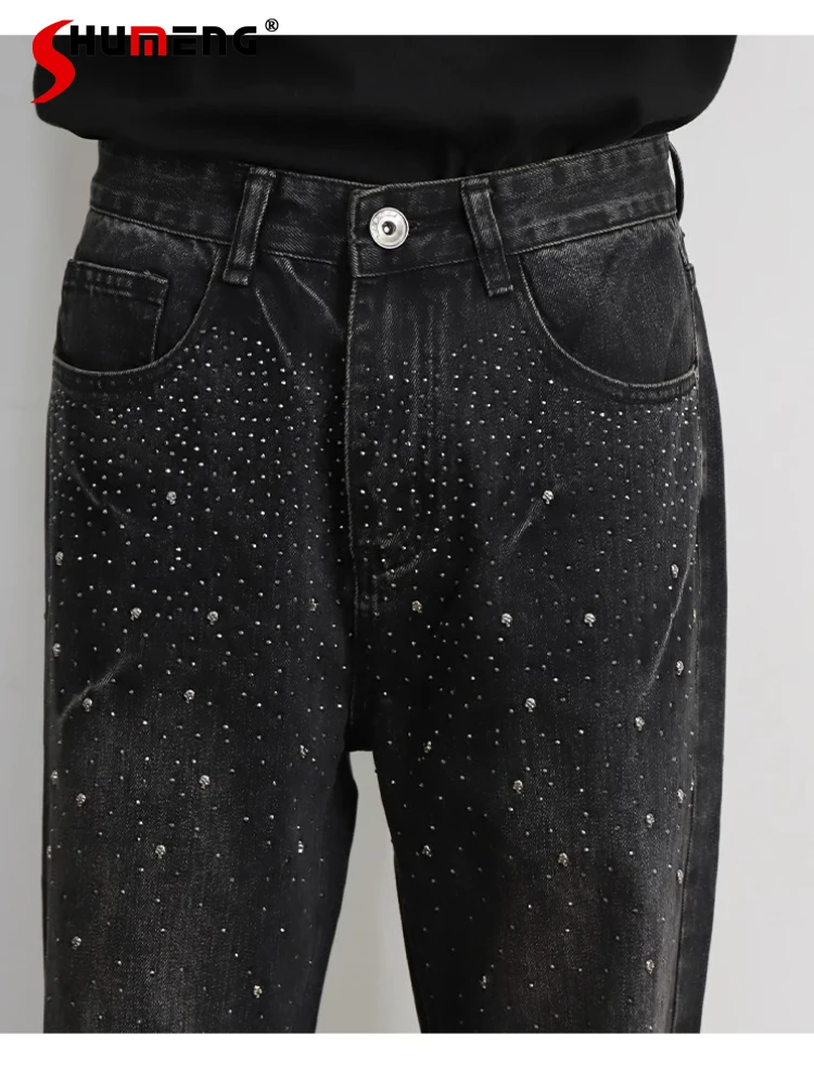 

Men's 2025 Spring Summer New Starry Sky Hot Diamond Jeans Men's Fashion High Street Jeans Loose Wide-leg Straight Denim Pants