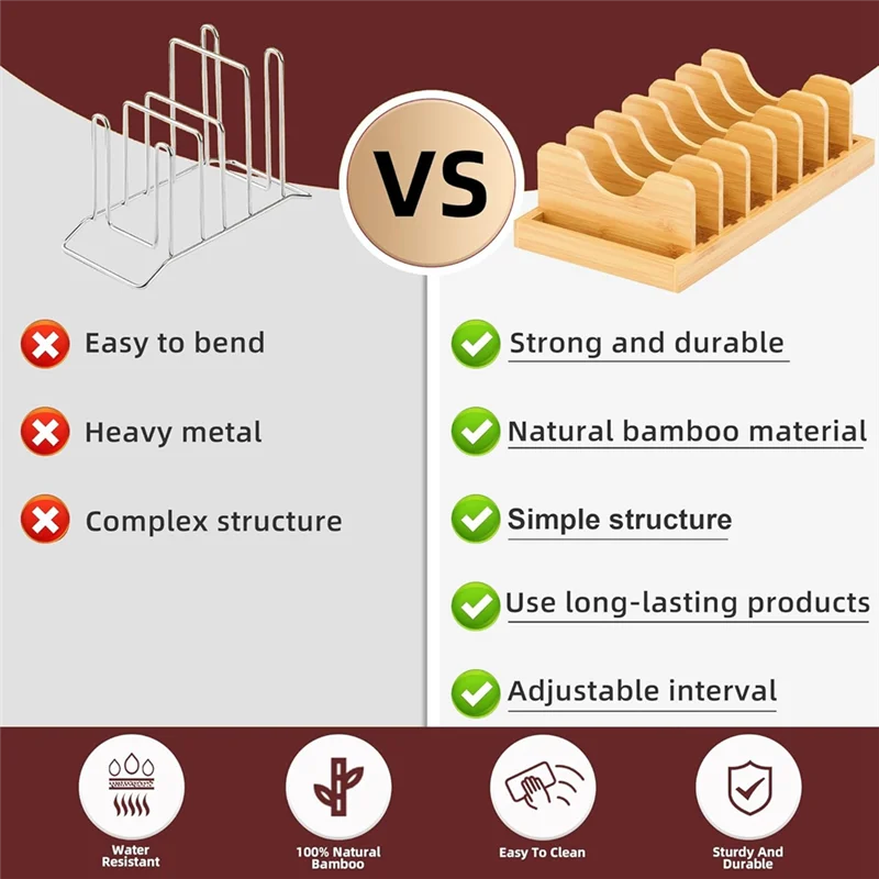 

PORK-Bamboo Pot Lid Organizer For Cabinet & Kitchen Counter, Pan Lid Organizer Inside Cabinet, Pot Lid Holder, Sheet Pan Rack