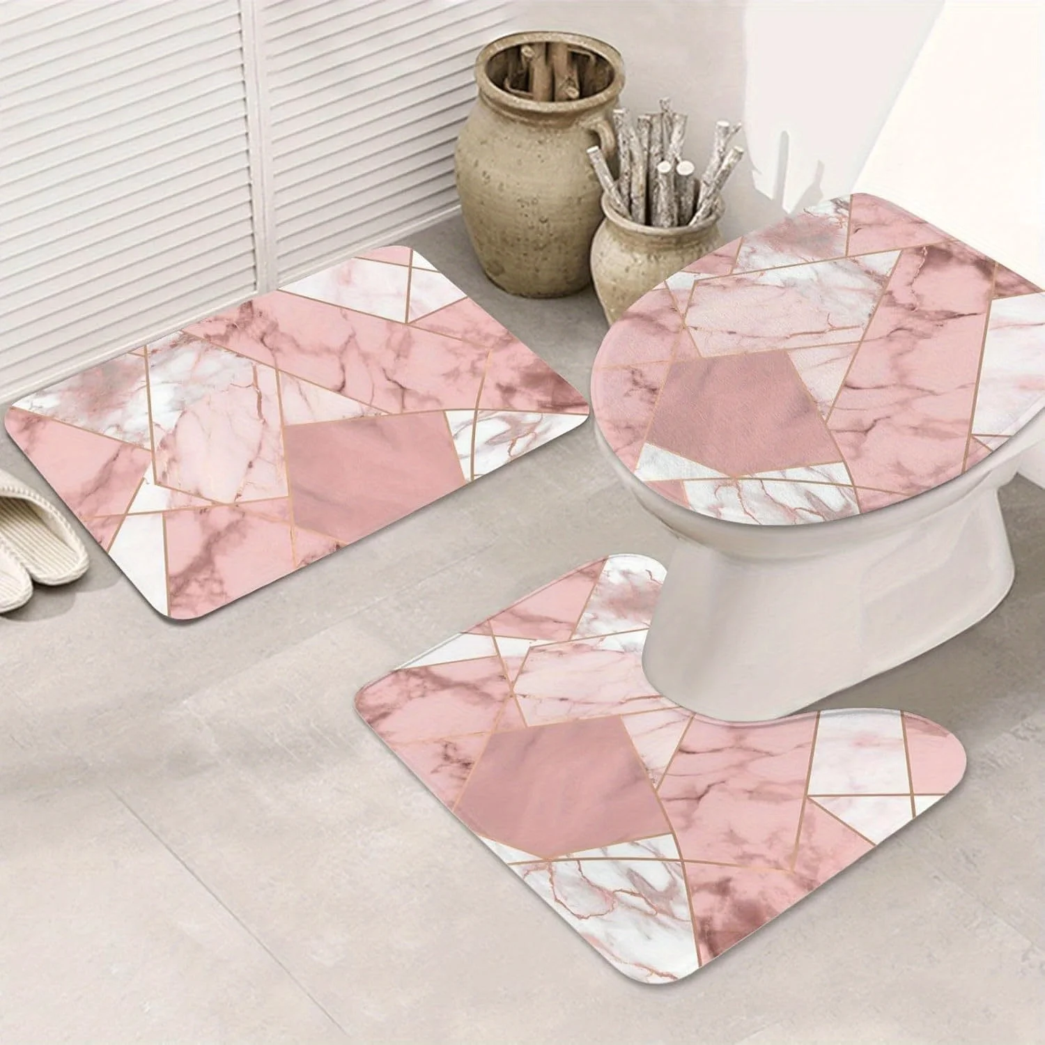 Luxury Marble Bathroom Mat Set Includes Rug Slippers and Mats for Home Decor Spa Bathroom Vanity Accessories
