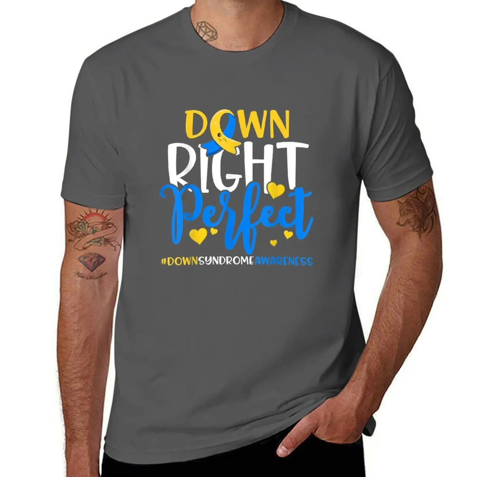 

Down Syndrome Awareness Shirt Down Right Perfect T-Shirt Simple Casual Short Sleeve Cotton T-Shirt