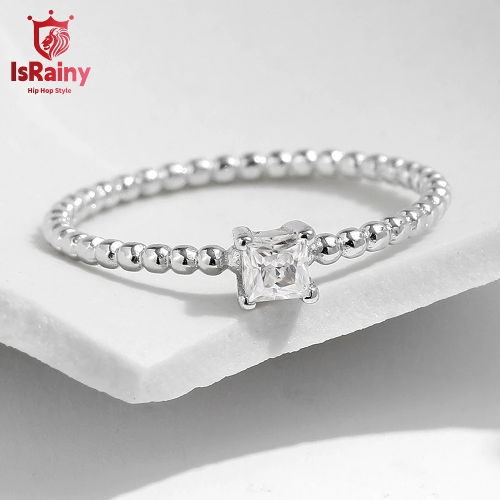 IsRainy D Color 3MM Princess Cut Real Moissanite Diamond Rings For Women Wedding Anniversary 925 Sterling Silver Fine Jewelry