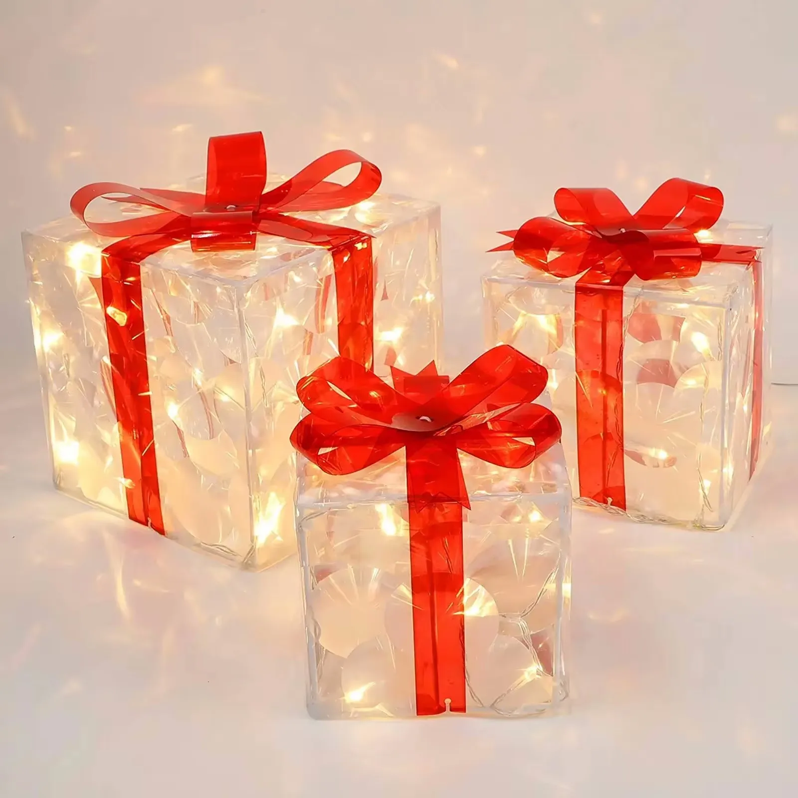 Christmas Glowing Gifts Box Decoration Ornament With Bow Lighting Box Outdoor Light Lighting Xmas New Year 2024 Home Yard Decor