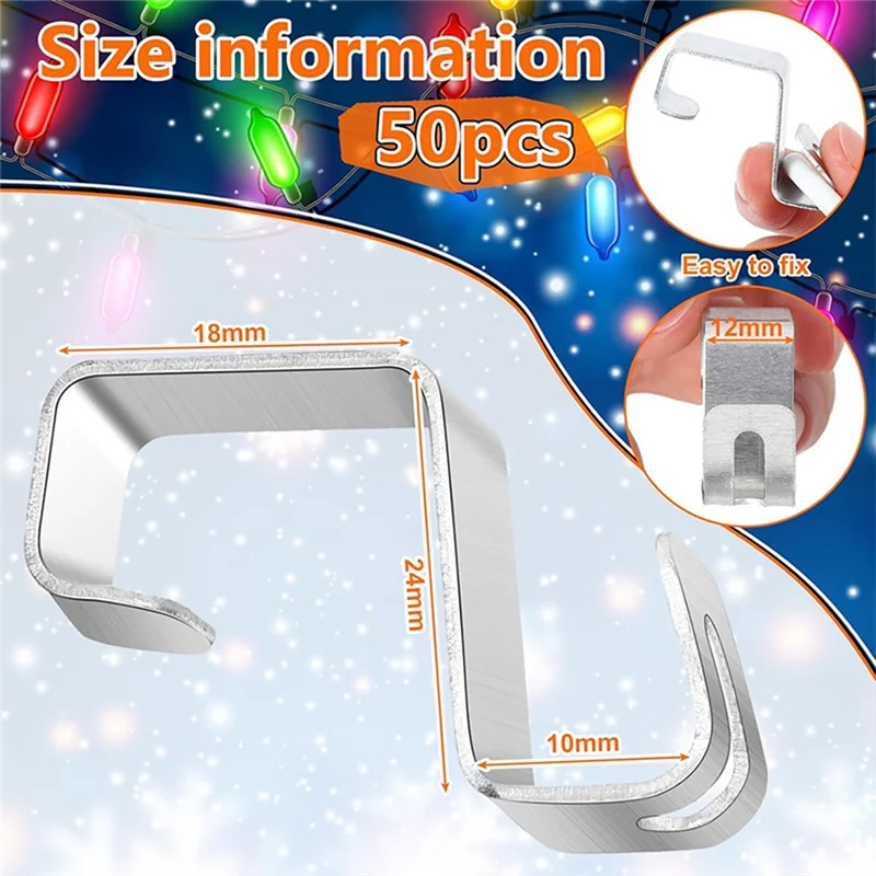 AF90-50 Pcs Christmas Lights Gutter Hooks Holiday Lights Hooks Gutter Hangers For Xmas Lights Outside Decoration