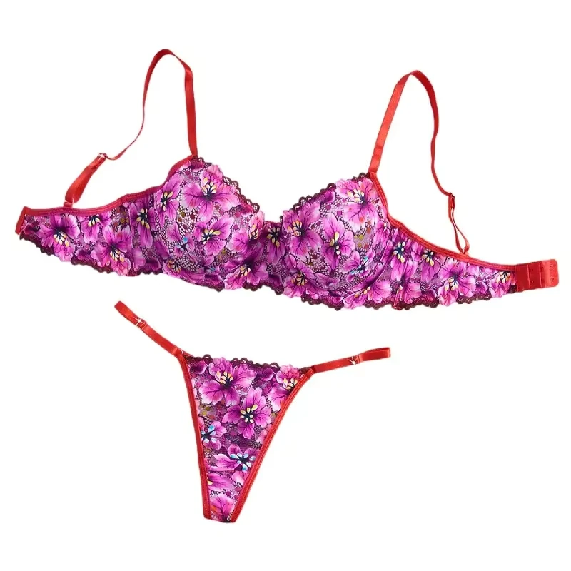 

Western Vintage Multicolor Lace Printed Bra Womens Erotic Seductive Underwear Clothing Womens Seductive Sexy Lingerie Set