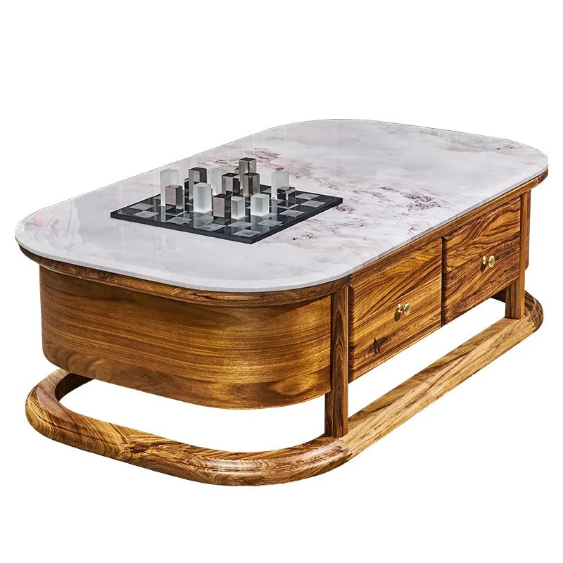 

Solid wood new Chinese living room small apartment simple modern marble coffee table TV cabinet combination