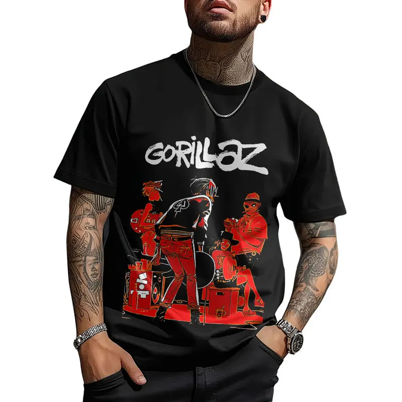 Gorillaz Virtual Rock Band Graphic T‑shirt Unisex Vintage Y2K Tee Hip Hop Streetwear 0824 Casual Cotton Tops S-6XL Fan Gift