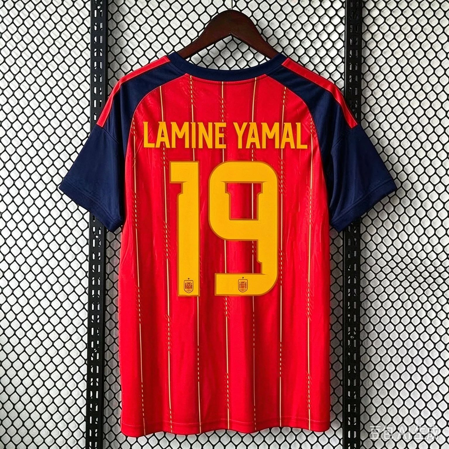 Men Spain Home Soccer Jersey #19 Lamine Yamal Red Navy Short Sleeve Player Version Football Shirt Euro Uniform Family Matching