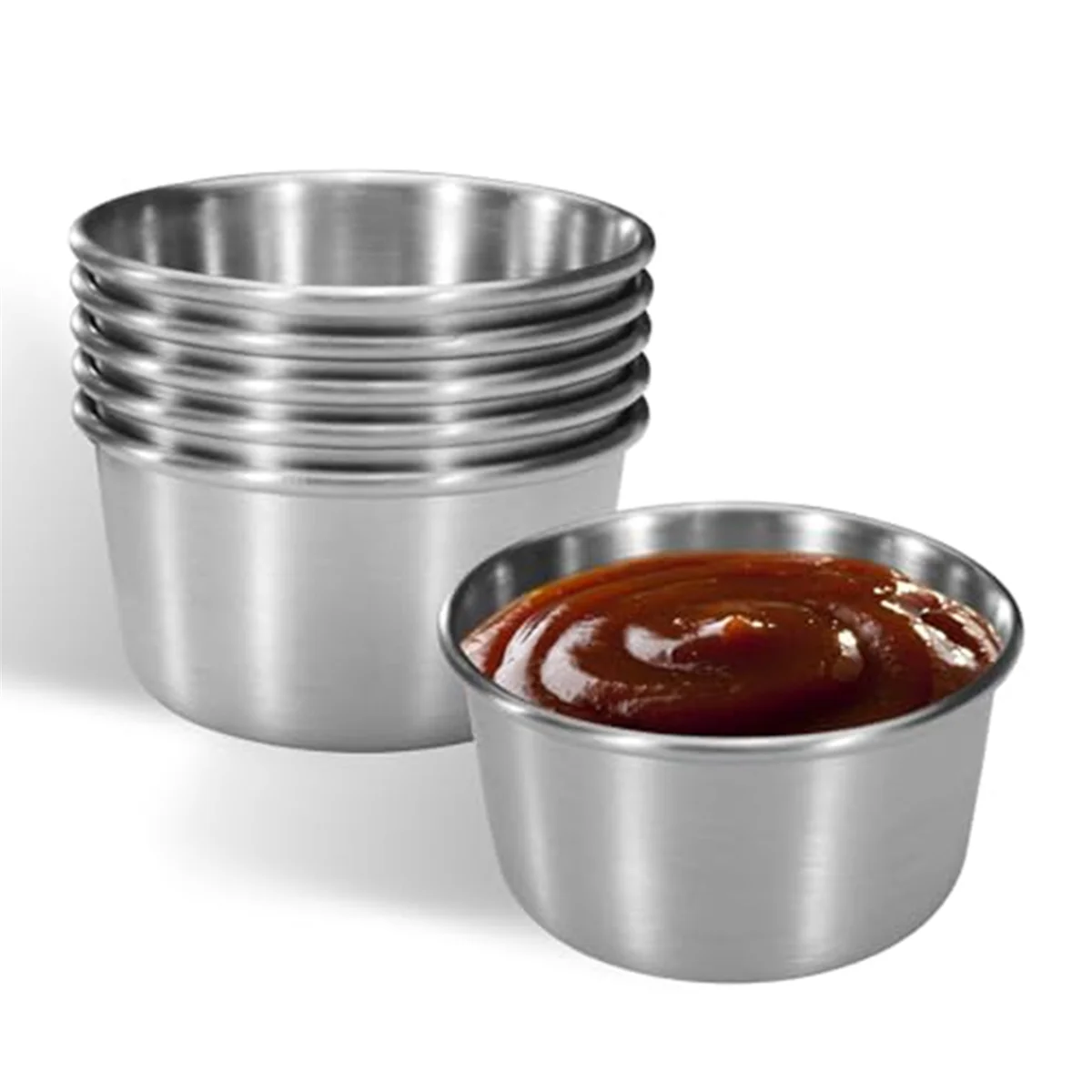 6Pcs 2 Oz Stainless Steel Dipping Sauce Cup, Mini Dip Bowls, Reusable Metal Condiment Cups Ramekins Containers (Silver)